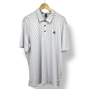 Adidas Men Polo Golf Collared Shirt White Blue Logo S XL Short Sleeve